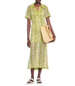 Sandro Vestido Largo De Manga Corta Con Franjas Mujer