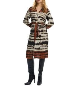 Vestido Camisero Midi Manga Larga Estampado Mujer