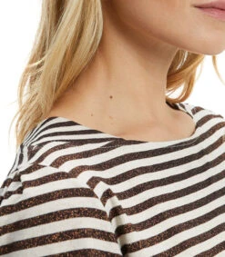 Playera Cuello Redondo Con Manga Larga De Rayas Mujer -GlamModa Ventas 43219972 x4