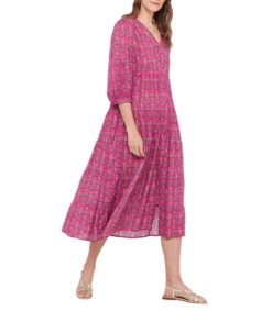 Vestido Midi De Manga 3,4 Con Palmeras Mujer