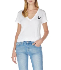 True Religion Playera Cuello V Con Manga Corta Mujer