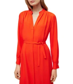 Boss Vestido Camisero Sin Cuello Con Cinturón Y Puños Abotonados Mujer -GlamModa Ventas 43242427 x3