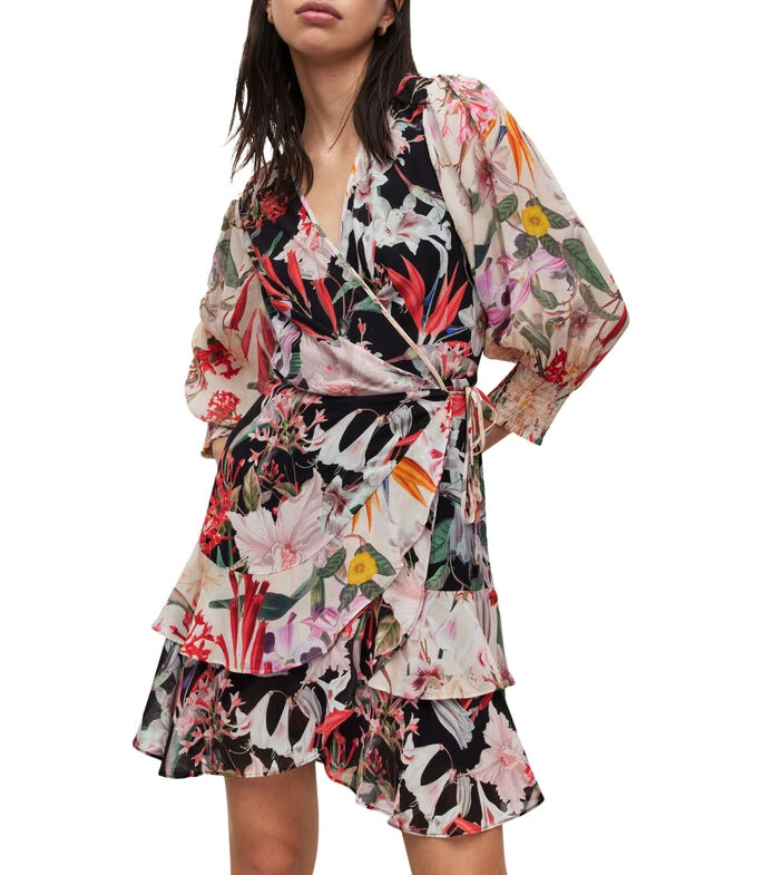 AllSaints Vestido Mini Con Flores Y Manga 7,8 Ari Leondra Mujer 3 AllSaints Vestido Mini Con Flores Y Manga 7,8 Ari Leondra Mujer