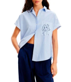 Desigual Camisa Manga Corta Con Rayas Mujer
