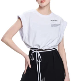 Playera De Cuello Redondo Y Manga Corta Cropped Con Jareta Mujer