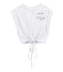 Playera De Cuello Redondo Y Manga Corta Cropped Con Jareta Mujer -GlamModa Ventas 43280573 x5