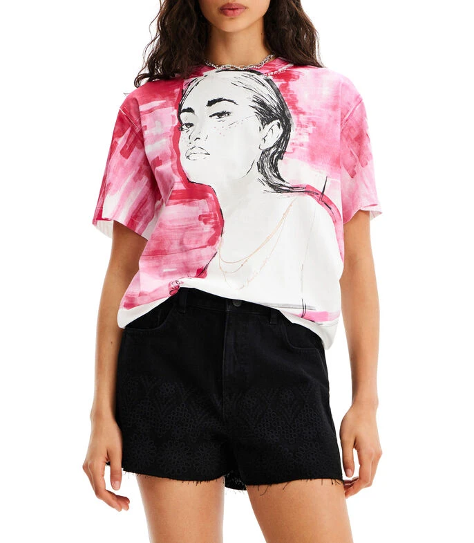 Desigual Playera De Cuello Redondo Con Manga Corta E Ilustración Mujer 3 Desigual Playera De Cuello Redondo Con Manga Corta E Ilustración Mujer