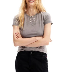 Desigual Playera Cuello Redondo Con Manga Corta Maya Jaspeada Mujer