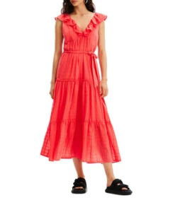 Desigual Vestido Midi Con Volantes Mujer