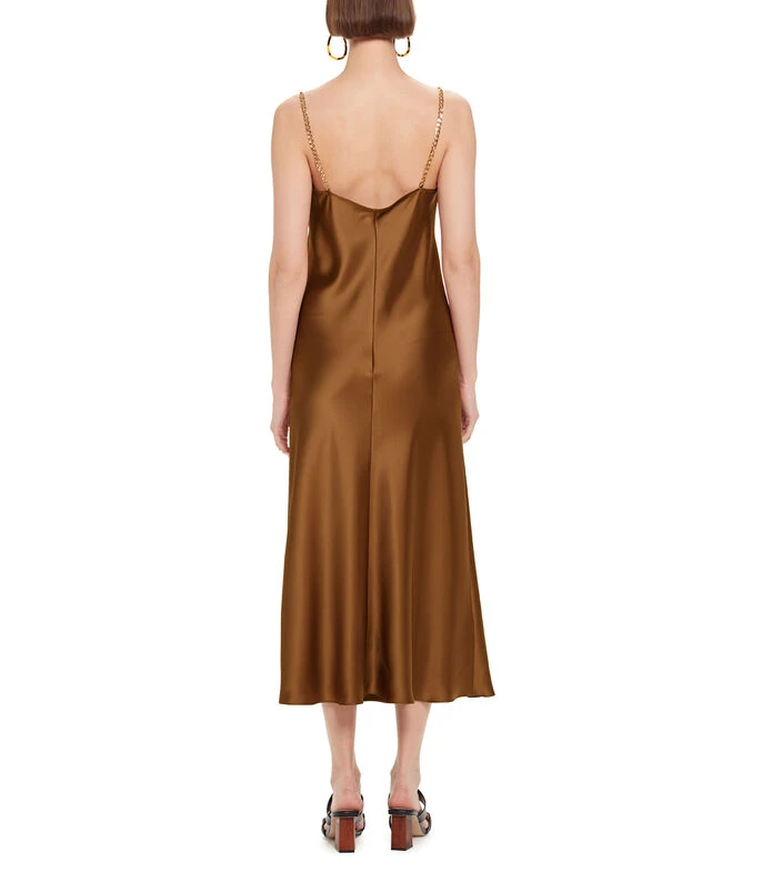 Vestido De Fiesta Satín Café Canela Mujer 4 Vestido De Fiesta Satín Café Canela Mujer - Imagen 2