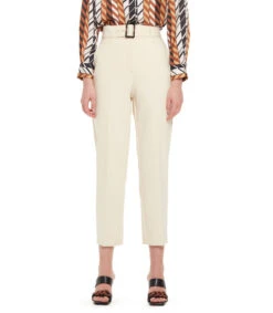 Pantalón Recto Tiro Alto Con Cinturón Mujer