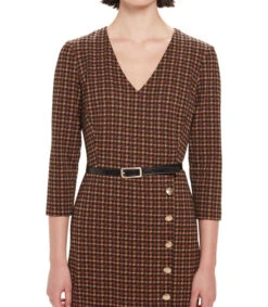 Vestido De Cuadros Ajustado Con Cinturón Mujer -GlamModa Ventas 43296658 x4