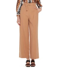 Pantalón Wideleg Beige Con Cinturón Mujer