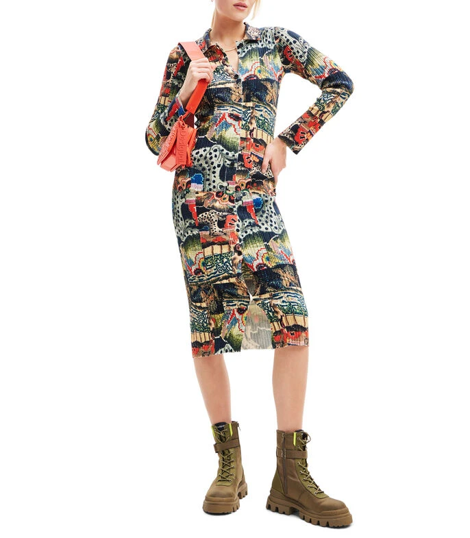 Desigual Vestido Midi De Manga Larga Con Tapestry M. Christian Lacroix Mujer