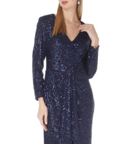 Vestido De Fiesta Maxi Manga Larga Con Lentejuela Mujer -GlamModa Ventas 43302102 x3