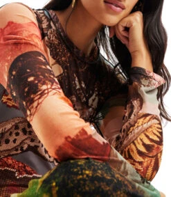 Desigual Playera De Cuello Redondo Con Manga Larga Estampada Mujer -GlamModa Ventas 43310398 x4