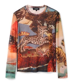 Desigual Playera De Cuello Redondo Con Manga Larga Estampada Mujer -GlamModa Ventas 43310398 x5