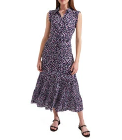 Vestido Esme Midi Con Micro Estampado Mujer