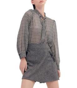 Falda Short Tejido Tweed Detalles Vinipiel Mujer -GlamModa Ventas 43353664 x3