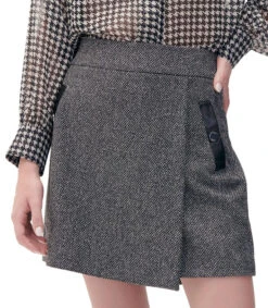 Falda Short Tejido Tweed Detalles Vinipiel Mujer -GlamModa Ventas 43353664 x4