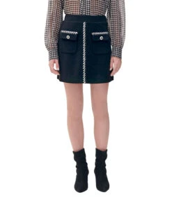 Falda Corta Tejido De Punto Con Ribetes Mujer