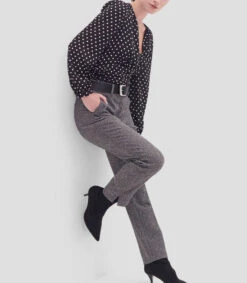 Pantalón Recto Tejido Tweed Con Cinturón Mujer -GlamModa Ventas 43354030 x4