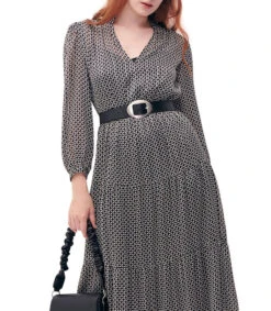 Maxi Vestido Estampado Geométrico Con Cinturón Mujer -GlamModa Ventas 43354091 x3