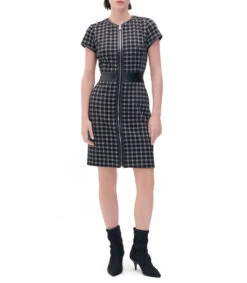 Vestido Ajustado De Cuadros Detalles Vinipiel Mujer -GlamModa Ventas 43354112 x3