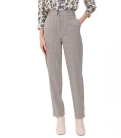 Pantalón Recto Tiro Alto Cuadro Gales Mujer